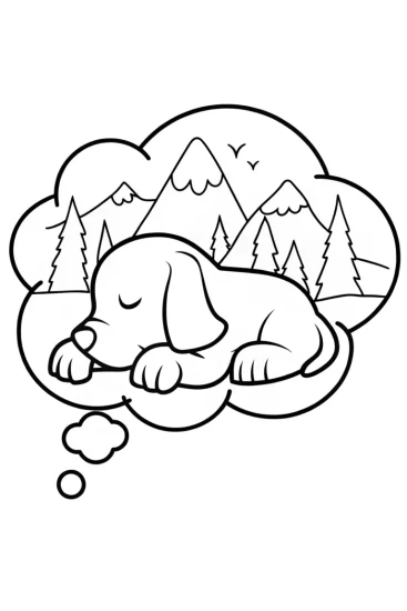 A coloring page of Puppy dreaming of adventure