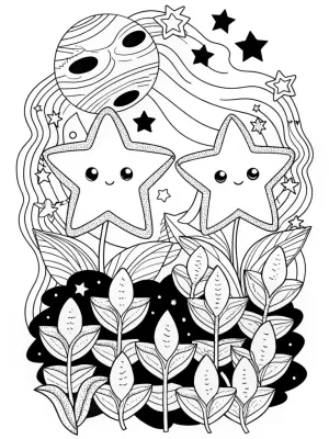 Star Sprouts in a cosmic garden coloring pages