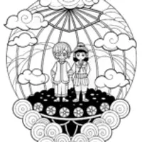 Anime characters on a floating island