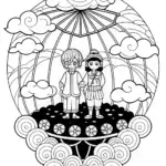 Anime characters on a floating island