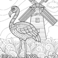 Flamingo in a colorful windmill