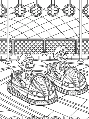Mario and Luigi karting under lights coloring pages