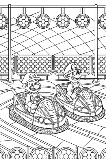 A coloring page of Mario and Luigi karting under lights