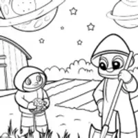 Monsters tending a galactic farm