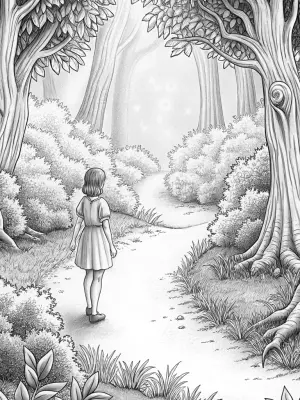 Mirabel hiking in the Whispering Woods coloring pages