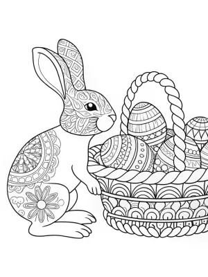 Bunny searching for Easter eggs coloring pages