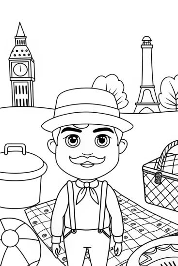 A coloring page of Luigi’s time-traveling picnic