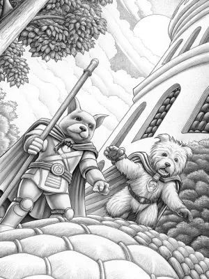 Superhero pets on a quest coloring pages