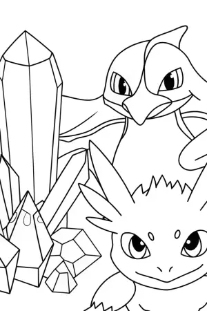 Legendary Pokémon protect the crystal coloring pages