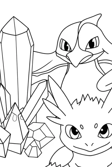 A coloring page of Legendary Pokémon protect the crystal