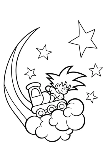 A coloring page of Goku’s cosmic train adventure