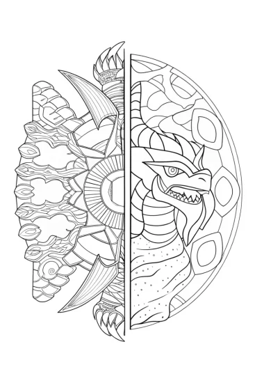 A coloring page of Giratina and Zekrom battle scene