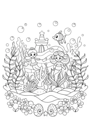Ariel’s underwater potion party coloring pages