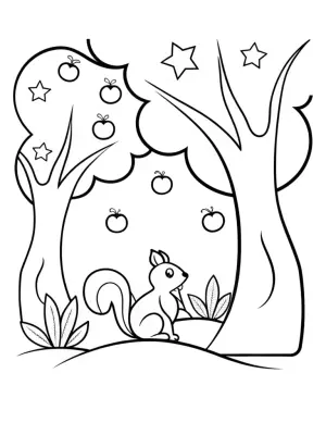 Squirrel’s enchanted orchard quest coloring pages