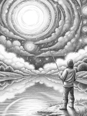Fisherman on a cosmic lake coloring pages