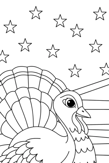 A coloring page of Turkey navigating the stars