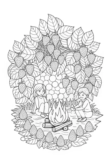 A coloring page of Sleepover in a berry patch