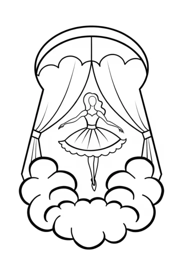 A coloring page of Barbie dancing in a cloud studio