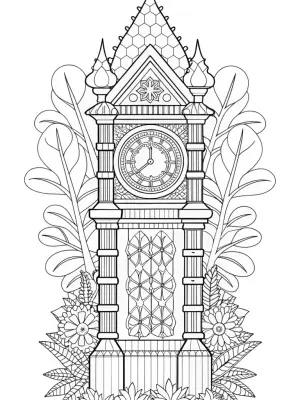 Huggy Wuggy’s magical clock tower coloring pages