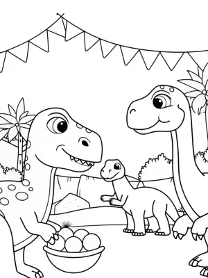 Dinosaurs at a prehistoric festival coloring pages