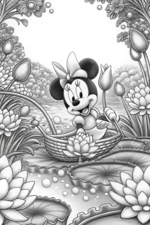 Minnie Mouse in a floating garden coloring pages