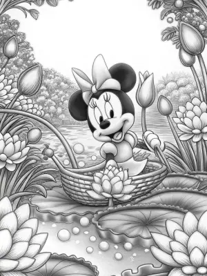 Minnie Mouse in a floating garden coloring pages