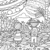 Children exploring a summer planet
