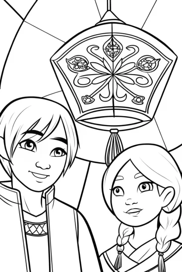 A coloring page of Lantern festival mandala scene