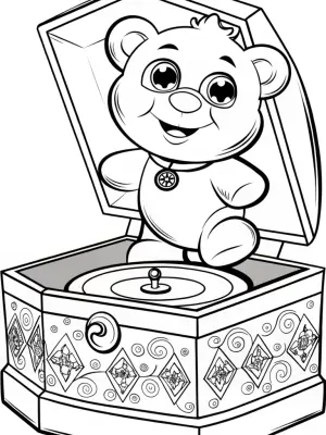 Cheer Bear in a music box coloring pages