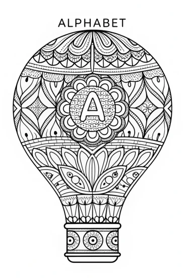 A coloring page of Alphabet hot air balloon coloring