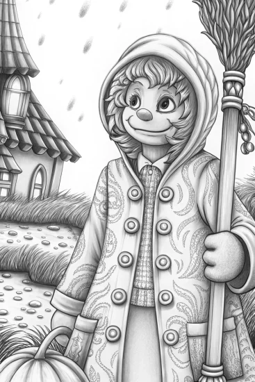 A coloring page of Huggy Wuggy the weather wizard