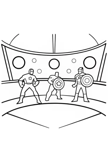 A coloring page of Avengers at the Galactic Sports Day