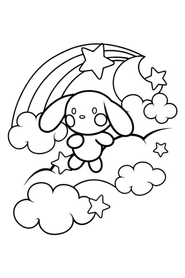A coloring page of Cinnamoroll’s dreamy sky adventure