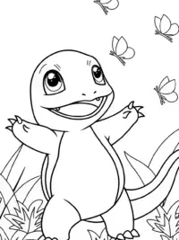 Charmander dancing with fireflies