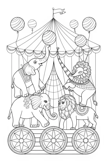 A coloring page of Animals performing at the circus