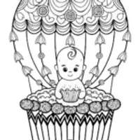 Baby in a cupcake hot air balloon