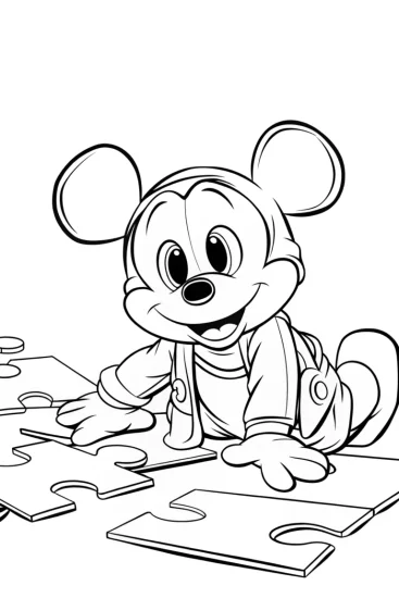 A coloring page of Mickey Mouse puzzle adventure