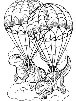 Dinosaurs skydiving adventure coloring pages