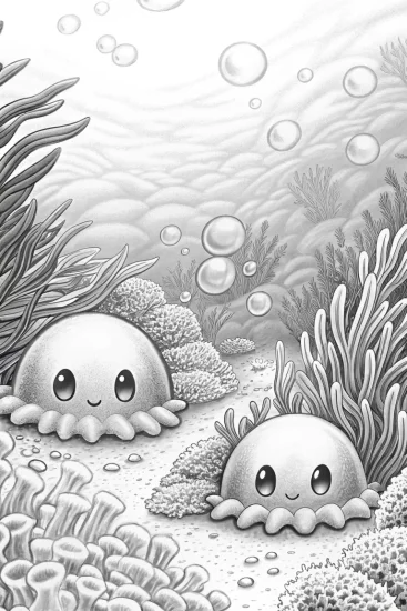 A coloring page of Squishmallows underwater symphony