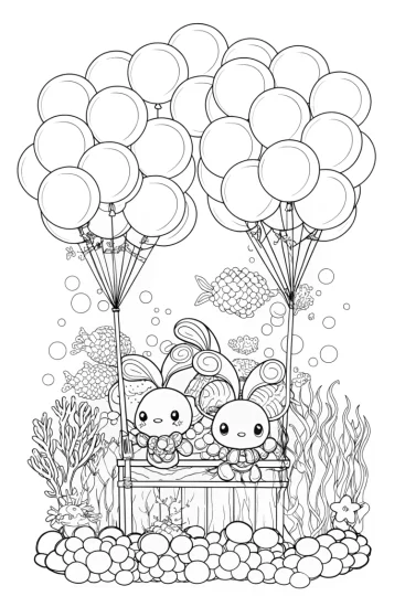 A coloring page of Cinnamoroll underwater balloon festival