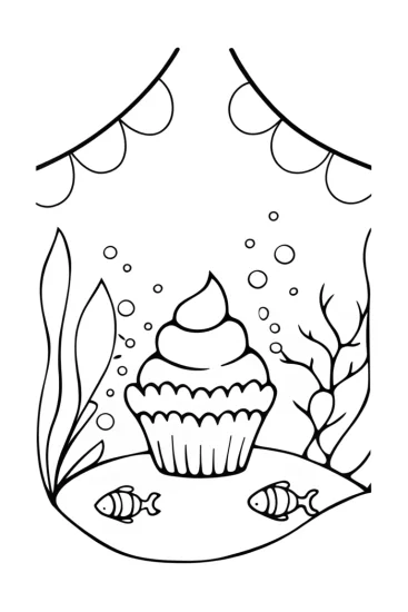 A coloring page of Cupcake Chic at the underwater festival