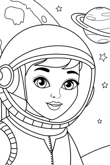 A coloring page of JJ’s treasure hunt in space