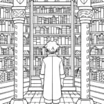 Goku exploring a magical library