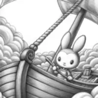 My Melody sailing on a cloud boat