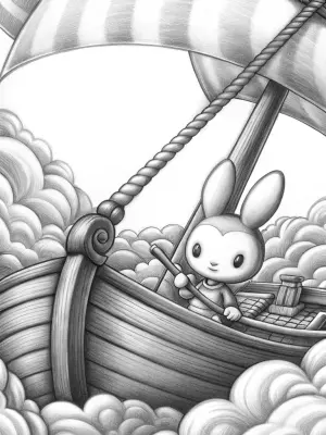 My Melody sailing on a cloud boat coloring pages