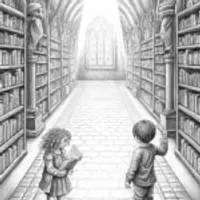 Children exploring a magical library