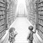 Children exploring a magical library
