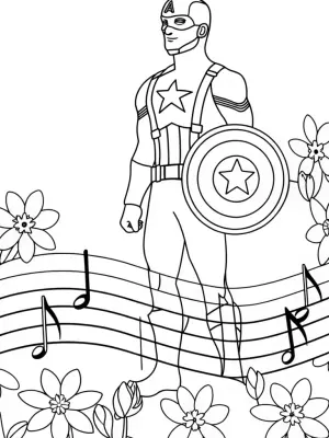 Captain America in a musical garden coloring pages