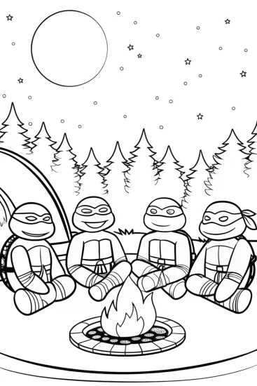 A coloring page of Teenage Mutant Ninja Turtles campout