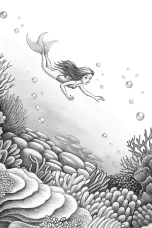 Princess swimming in an underwater realm coloring pages